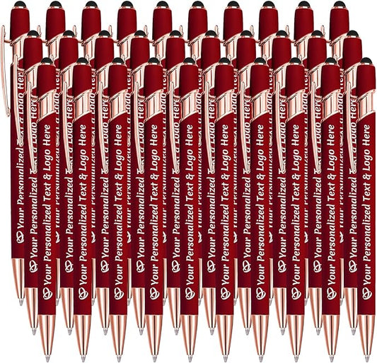 STREADVE Personalized Custom Pens 30 Engraved Writing Pen with Name Logo, Customized Promotional Items Stylus Pen Gifts for Communion Wedding Men Women Realtor Business, Deep Red