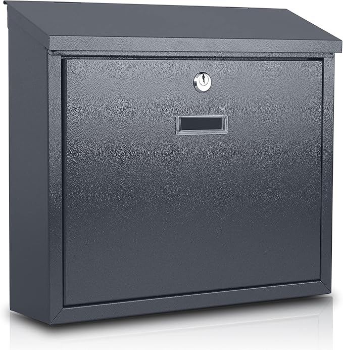 xydled Mail Boxes with Key Lock,Locking Mailbox Wall Mounted, Large Capacity, Galvanized Steel Cover Metal Postbox for House, 14 X 12.5 X 4.25 Inch, Grey