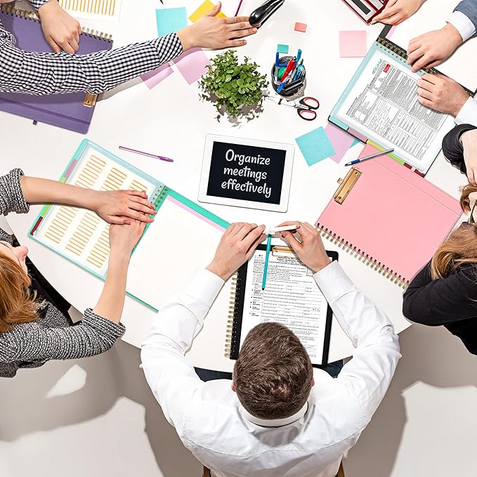 Ospelelf Foldable Spiral Clipboard Folio with Storage Zipper Pouch, 5 Plastic Folders with 10 Pockets,Refillable Lined Notepad (11" x 8.5"), Hardcover Project Organizer with 39 Stickers (Purple)