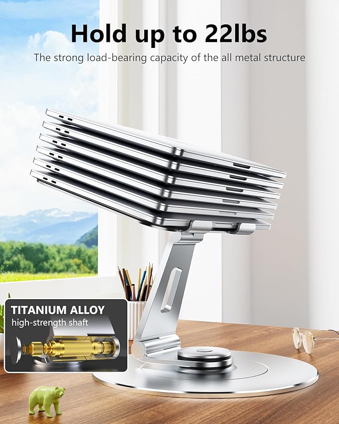 High-End Laptop Stand for Desk with 360 Rotating Base, Ergonomic Protable Laptop Riser for Collaborative Work, Aluinum Computer Notebook Stand Holder for MacBook Air Pro, Dell, XPS, HP up to 17 Inches