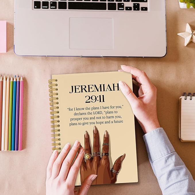 XPH Christian Spiral Notebook, Jeremiah 29:11 Bible Verse Journaling Notebooks for Note Taking, Religious Hardcover Journal for Writing 160 Pages 5.5 x 8.3 Inch, Christian Gifts for Black Women