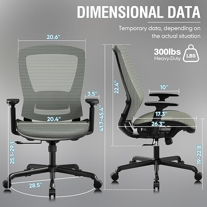 ELABEST T96 Mesh Office Chair,Ergonomic Computer Desk Chair,Sturdy Task Chair- Adjustable Lumbar Support & Armrests,Tilt Function,Comfort Wide Seat,Swivel Home Office Chair