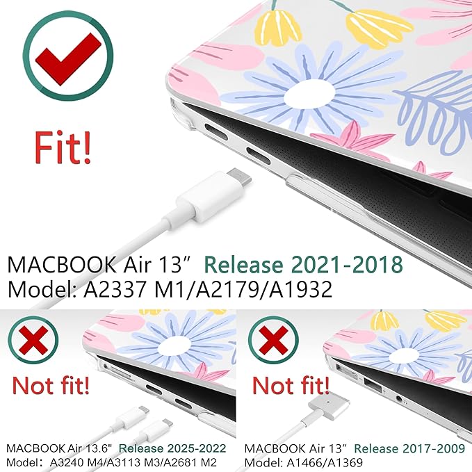 DONGKE Compatible with MacBook Air 13 inch Case 2021 2020 2019 2018 Release A2337 M1 A2179 A1932 with Retina Display Touch ID, Plastic Hard Shell & Keyboard Cover - Florals