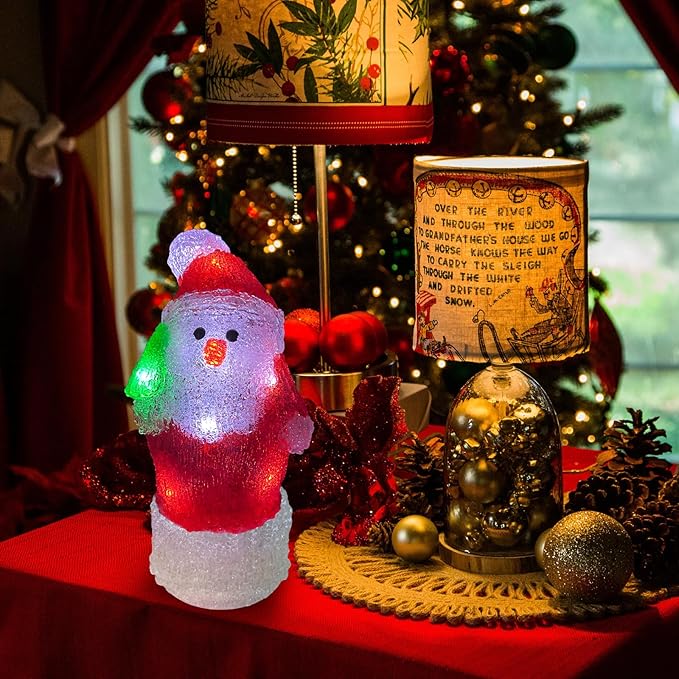 Anycosy Christmas Lighted Acrylic Santa Decoration,Rotating Battery Operated Lights for Indoor Use,Perfect for Tabletop, Windowsill, Mantel, and Bedroom