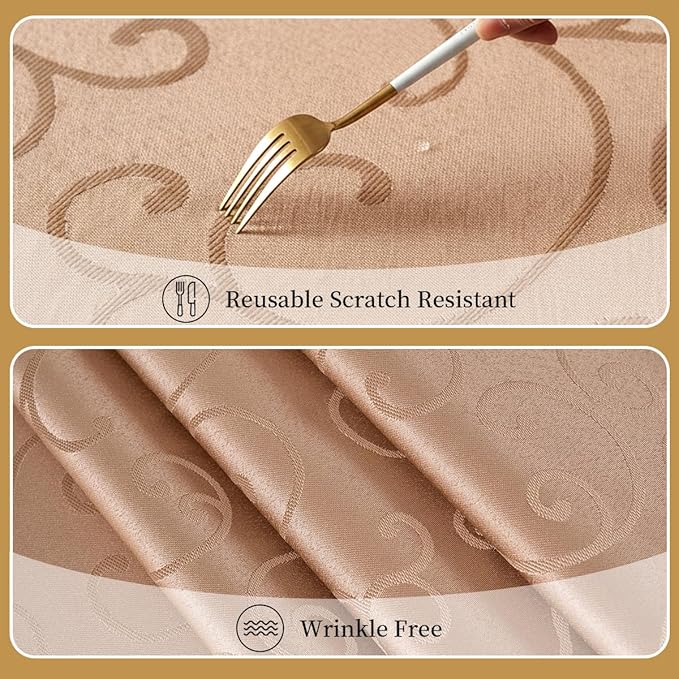 Romanvicky Christmas Jacquard Tablecloth Gold Floral Pattern Rectangle Table Cloth Spill Proof Wrinkle Resistant Polyester Table Cover for Party, Holiday, Thanksgiving Decoration, 52 x 70 Inch