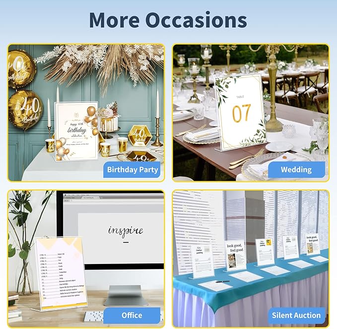 SUNEE 30 Packs Clear Plastic Sign Holders for 8.5x11 Paper, Vertical L-shape Frame for Displaying Signs and Menus