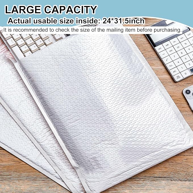 Thenshop 10 Pcs Extra Large Bubble Mailers 31.5 x 23.6 Inch Resealable Padded Envelopes Waterproof Shipping Packages Opaque Poly Packaging Envelope Mailers Cushioned Bags for Mailing Packaging, White