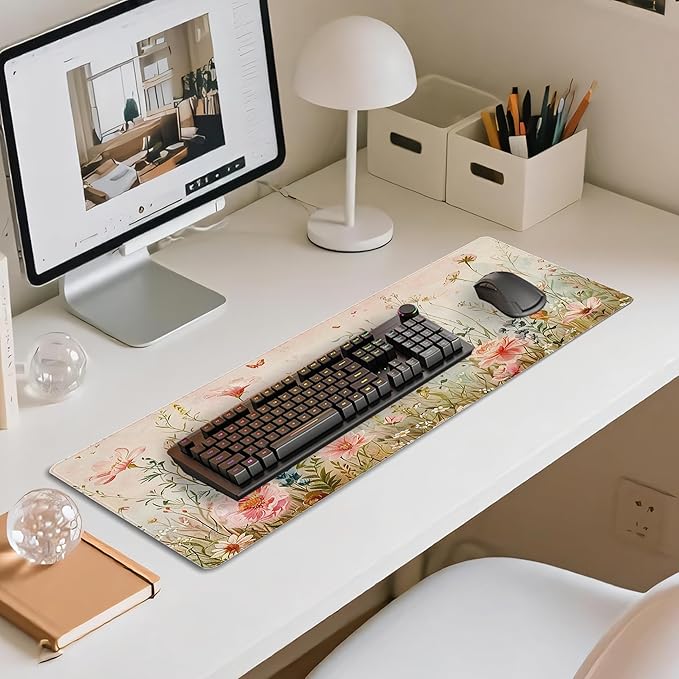 31.5”x11.8”Large Gaming Mouse Pad for Desk, Mouse Mat with Seamed Edges, Waterproof Desk Pad, Non-Slip Rubber Base, Keyboard Pad Computer Mat, Big XL Mousepad-Flower Wild Grasses