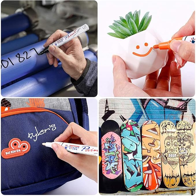 Black Paint Pens Markers - 12 Pack Oil Based Permanent Marker, Medium Tip, Never Fade, Quick Dry, Waterproof Paint Pen for Rocks Painting, Wood, Fabric, Plastic, Canvas, Glass, Metal