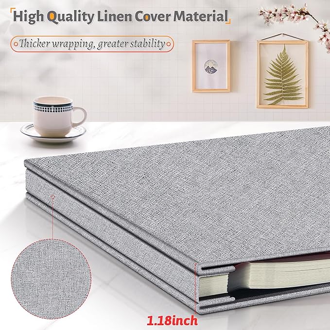 Photo Album Self Adhesive Scrapbook,60 Pages Large Photo Book for 4x6,5x7,8x10 Pictures,DIY Album for Baby Wedding Family Travel Birthday,with Metallic Pen and Scraper