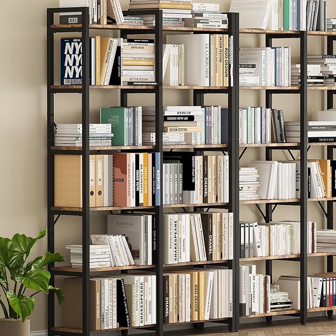 oneinmil Bookshelf 6 Tier, 71.5'' Industrial Wood Bookshelves, Book Shelf with 12 Open Display Shelves & Metal Frame, Tall Bookcase for Home and Office, Rustic Brown
