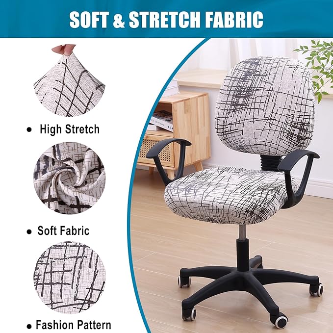 Smiry Stretch Printed Office Computer Chair Covers, Universal Washable Removable Desk Rotating Chair Slipcovers Protector, Seat + Backrest Cover - Brown and White
