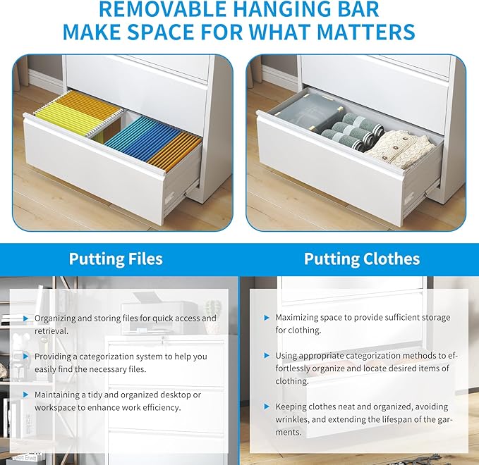 3 Drawer Lateral File Cabinet with Lock, Metal Lateral Filing Cabinet for Home Office, Steel Wide Horizontal Filing Cabinets for Letter/Legal/A4/F4 Hanging Files (White)