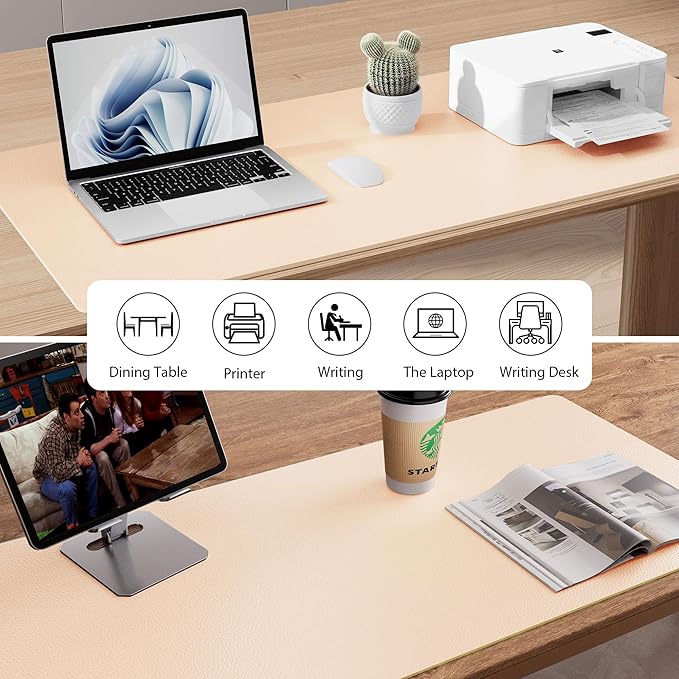 Aothia Large PU Leather Desk Pad Protector – Non-Slip Mouse Pad & Writing Mat for Office/Home, Waterproof, Easy to Clean (31.5" x 15.7", Soft Peach)