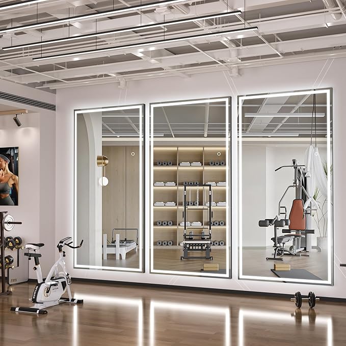 Hasipu Full Length Mirror with Lights, 71" x 24" LED Lighted Floor Standing, Full Body Dressing Hanging Mounted Mirror, Dimmable, Tempered Glass, Safe to Use, Square Black