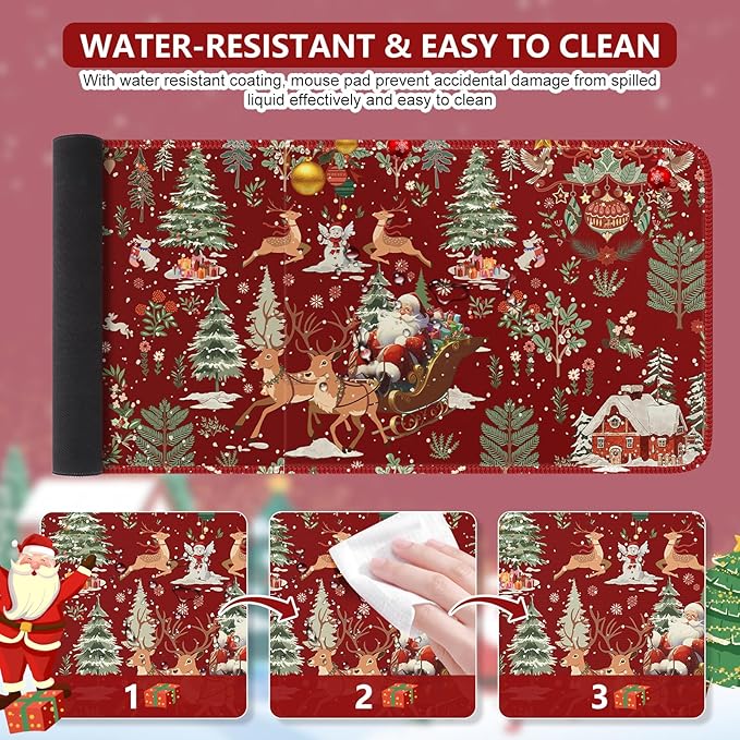 iCasso Christmas Desk Mat,Aesthetic Large Mouse Pad with Stitched Edges, Anti-Slip Big Mousepad for Desktop Decoration for Women Home (Red)