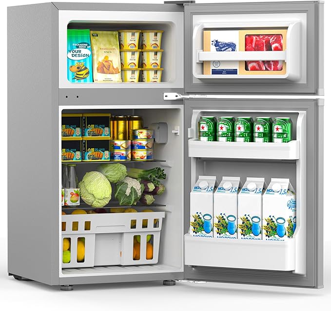 COWSAR 3.2 Cu.Ft Fridge with Freezer, Compact Refrigerator with 2 Doors for Bedroom/Dorm/Office/Apartment/Commercial, Adjustable Thermostat, Energy-efficient, Low Noise