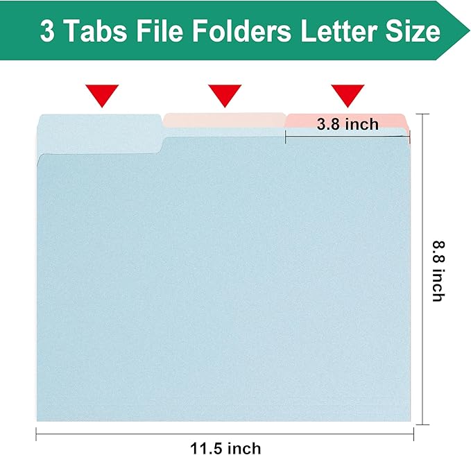 pmybupo18 Pack Colored Two Tone File Folders 8.5 x 11 Inch,1/3 Cut Tab File Folders Letter Size,Office Folders for Document(2177U)
