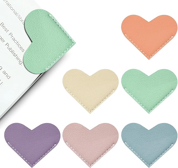 Leather Heart Bookmarks - Winjeto 6 Pieces Cute Corner Page Book Marks for Teachers Students Book Reading Lovers, for School Office Home Supplies (Love（6pcs）)