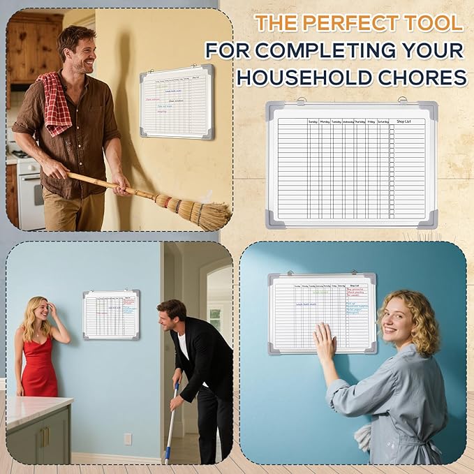 Lincia Magnetic Dry Erase Chore Chart Board for Multiple Kids Teens Adults 12"x16" Double Side Family 2 in 1 Combo Chore Board for Wall Aluminum Frame 8 Markers 1 Eraser(Adults Style)