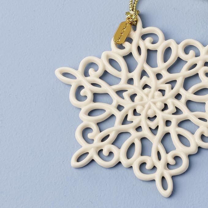 Lenox Ornament, 2025 Snow Fantasies Snowflake Ornament, Made from Porcelain with A Gold Cord for Hanging, Christmas Tree Decoration, Winter Tree Decor, Beautiful Snowflake Design (Cream, 1 Piece)