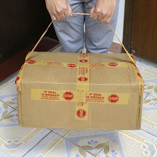 Stop Sign Sealing Tape Pre-Printed " IF SEAL IS BROKEN,CHECK CONTENTS BEFORE ACCEPTING" ,Heavy Duty Packing Tape with Dispenser 2 Inch x 110 Yards,Packaging Tape for Moving and Shipping (Brown)