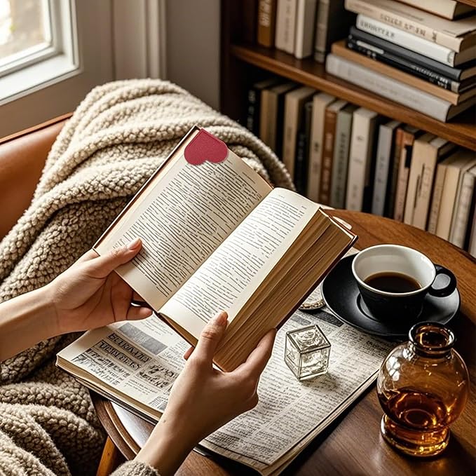 18 Pcs Leather Heart Bookmarks, Cute Heart Bookmark Corner, Bookmarks for Women, Book Marks for Teachers Students School Office Home Supplies