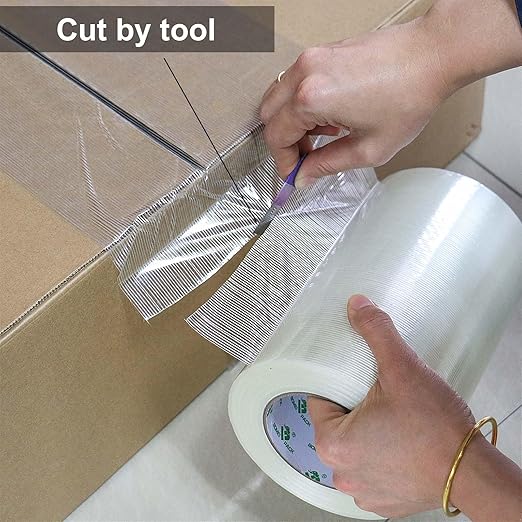 BOMEI PACK Wide Heavy Duty Fiberglass Filament Reinforced Packing Tape 8inch, 60yds x 5.5mil