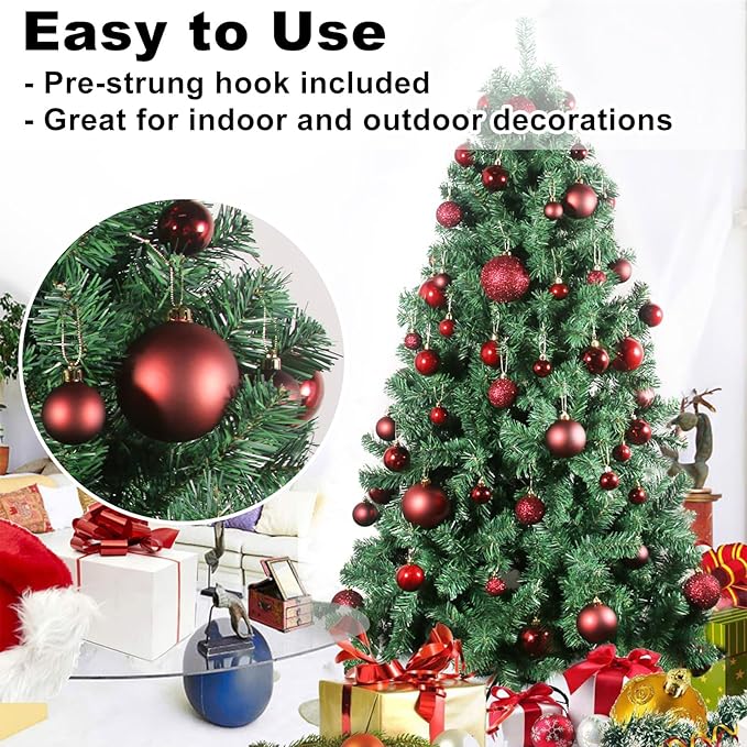 Maroon 3.2" Large Christmas Balls - Christmas Tree Decoration Ornaments Shatterproof Hanging Balls for Birthday Halloween Holiday Wedding Decorations Set of 18pcs