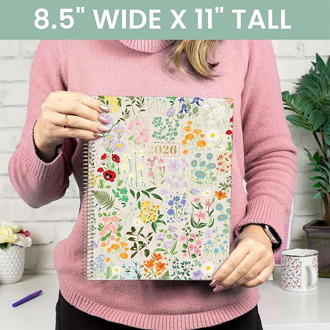 bloom daily planners 2026 Planner (January to December) - 8.5” x 11” Weekly & Monthly Dated Agenda Organizer Book with Stickers & Tabs - Flexible Soft Cover - Garden Party, Beige