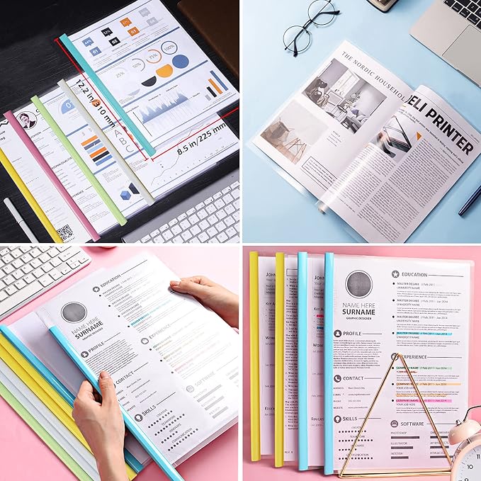 Report Covers with Sliding Bar, Clear Paper Protector Sleeves, 12.2 x 8.5 Inch (10 PCs)