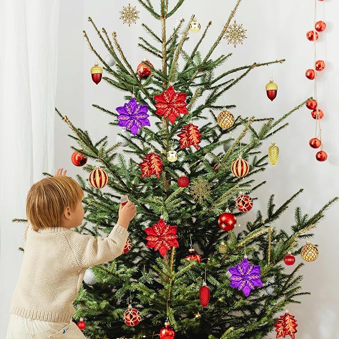 LARAINE Christmas Balls Ornaments 106 Pcs Decorations for Christmas Tree, Shatterproof Hanging Ball Variety Gift Set of Holiday Party Wedding Decoration (Red&Gold)