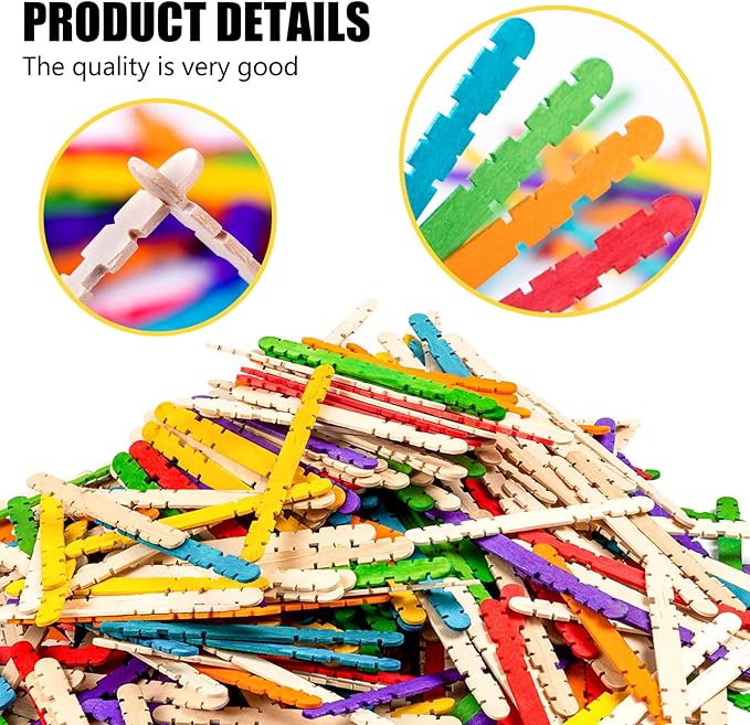 1000Pcs Colorful Sawtooth Wood Craft Sticks, Natural Jumbo Sawtooth Popsicle Sticks for DIY Craft, Kids Education Supplies
