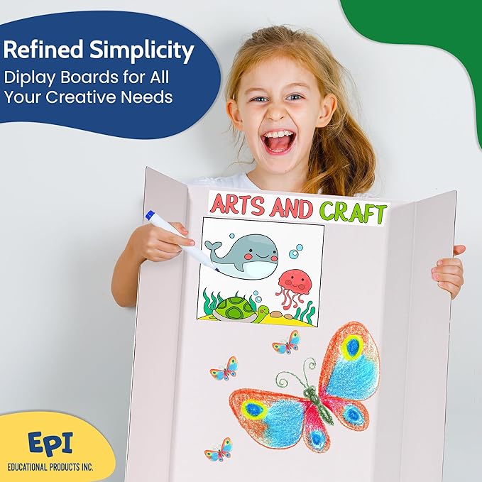EPI Tri Fold Cardboard Display Board. Large 36 x 48in Black Tri-fold Poster 6 Pack. Professional Presentation Boards with Rounded Corners for Science Fair Project, School and Business Presentations