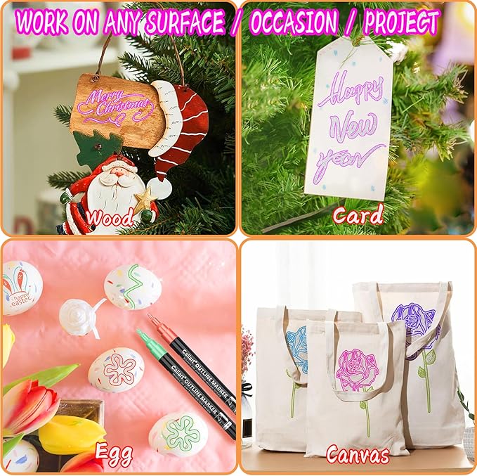 Caliart Outline Glitter Markers, 24 Colors Shimmer Metallic Glitter Pens Tween Teen Girl Gifts Trendy Stuff, Cool Fun Craft Arts Supplies Set for Kids 4-6-8-10-12