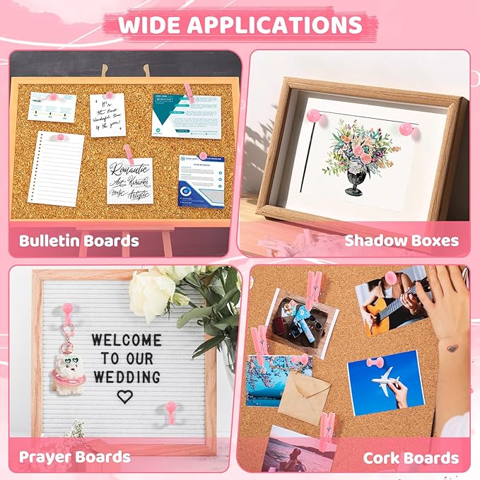 275pcs Pink Push Pins,5 Style Thumb Tacks, Decorative Push Pins, Cute Thumb Tacks for Bulletin Boards, Wall, Maps, Cork Board, Pink Office Supplies, Office Decor