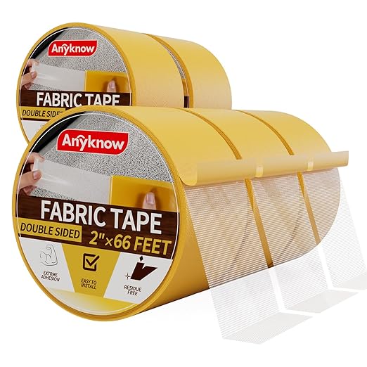 Heavy Duty Double Sided Mesh Tape - Professional Strong Hold Removable Tape for Rug, Carpet, Wall & Clothing, No Residue and No Damage Guaranteed （5 Rolls, 2" x 66FT
