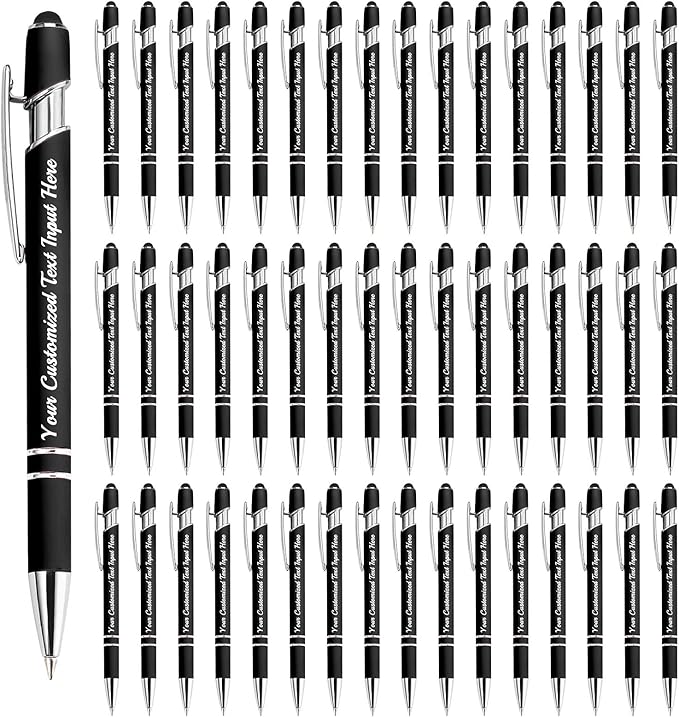 Personalized Ballpoint Pen 48pcs, Custom Pens Free Engraved Bulk with Name Logo, Soft Black Ink Stylus with Touch Metal Office, Gift for Anniversaries, Graduations, Birthdays