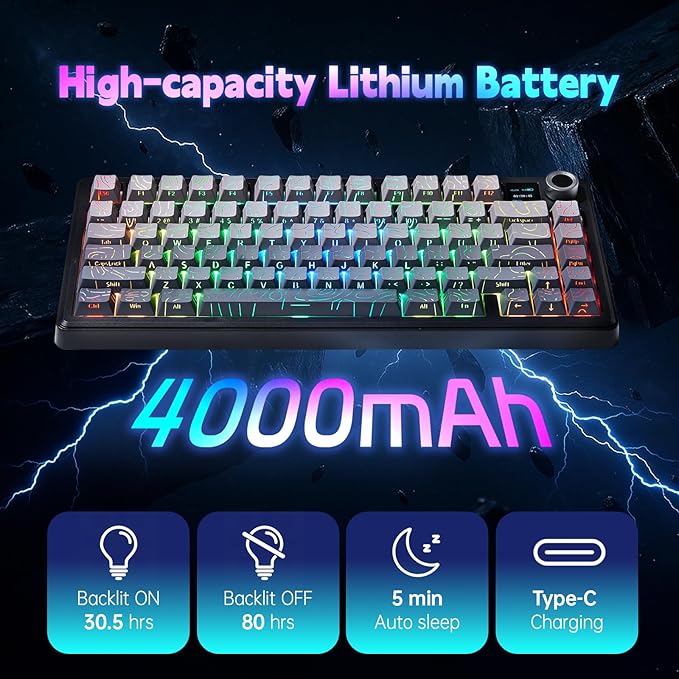 x Aula F75 MAX Wireless Gaming Keyboard w/Smart Display & Knob,75% Hot Swappable Custom Mechanical Keyboard, RGB Backlit,Pre-lubed Linear Switches,Side Printed PBT Topographic Keycaps(Grey)