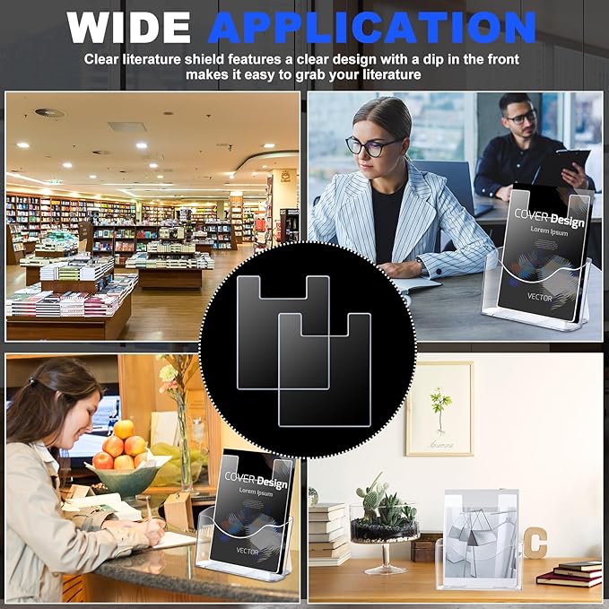 8'' x 10'' Clear Acrylic Literature Shield for 8. 5'' x 11'' Brochure Magazine Holders Clear Brochure Holders Shield to Keep Papers from Falling Forward for Marketing Store Shopping Office(12 Pcs)