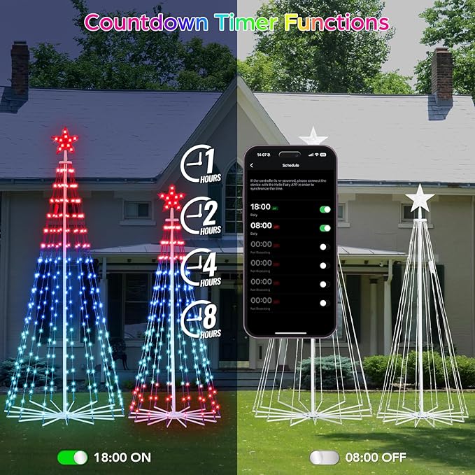 Smart Christmas Tree Lights with App & Remote Control, RGB Color Changing LED Cone Tree Lights, Music Sync, Custom Light Show, Waterproof Outdoor Decoration for Xmas, New Year, Parties (Set 2：5FT+6FT)