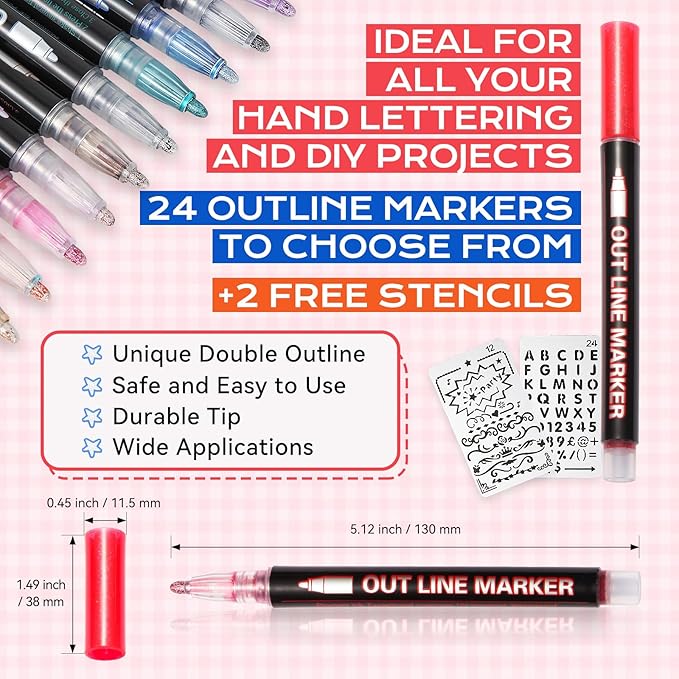 Jim&Gloria Glitter Pens Acrylic Paint Markers, Metallic Outline Markers for Kids Ages 4-8-12 DIY Crafts, Writing, Drawing, Coloring, Scrapbook, Classroom Art Supplies, Teen Girl Gifts Trendy Stuff