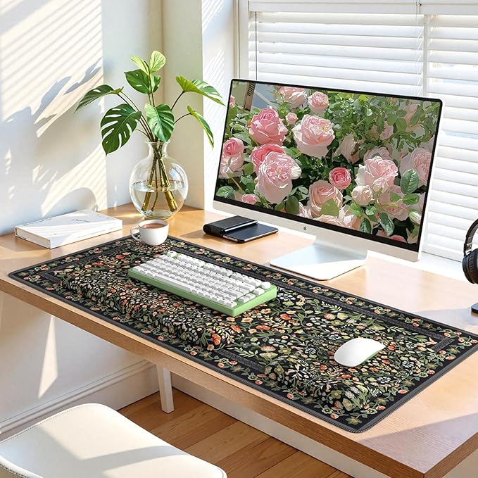 iLeadon Mouse Pad Set, Non Slip Office Desk Mat, Soft Keyboard Wrist Rest and Mouse Pad Set, Non Slip Gaming Desk Mat and Wrist Pad for Keyboard with Coaster for Women Home (Black)