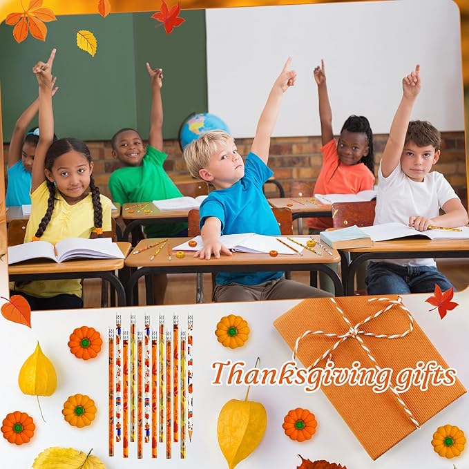 Cinrobiye 60 Pieces Fall Thanksgiving Day Pencils with Pumpkin Eraser Bulk Fall Party Favors Maple Leaf Autumn Pumpkins Pencils Erasers for Harvest School Party Teacher Rewarding Supplies