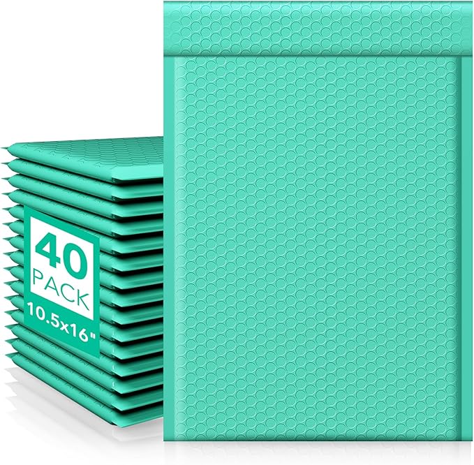 Fuxury Large Bubble Mailers 10.5x16" 40 Pack Thick Padded Envelopes Opaque Mailing Envelopes Bubble Padded Mailers Shipping Bags for Packaging #5 Teal