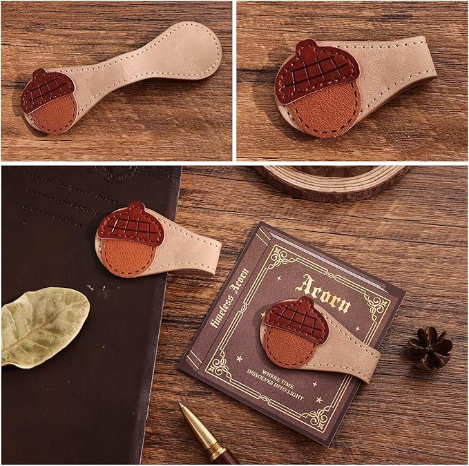 2PCS Vintage Magnetic Leather Bookmark, Leather Magnetic Bookmarks for Women, Magnetic PU Bookmarks Clip Book Accessories, Lemon & Acorn