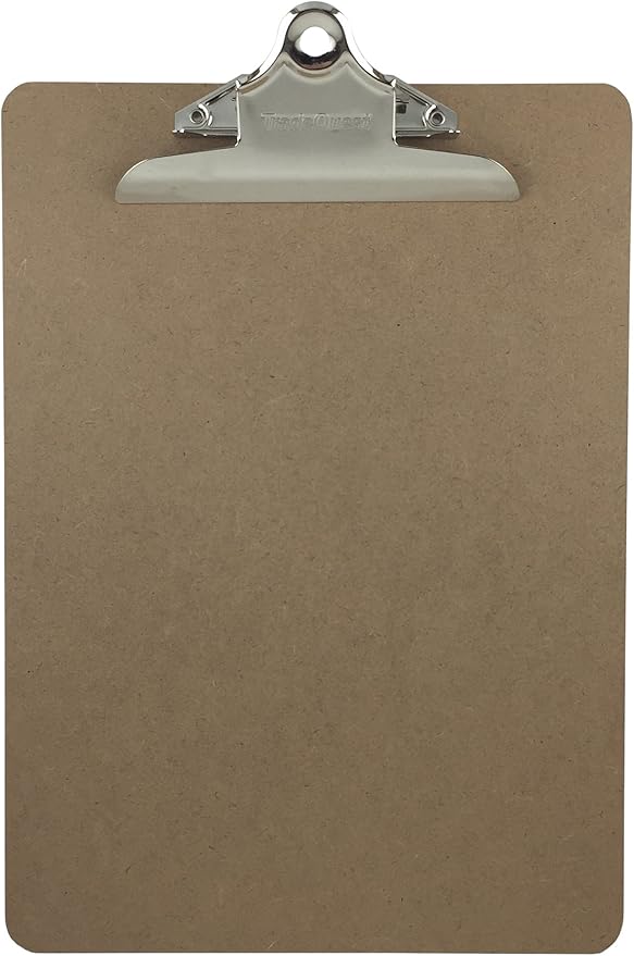 Letter Size Clipboards 9'' x 12.5'' Standard Clip Hardboard (Pack of 12)