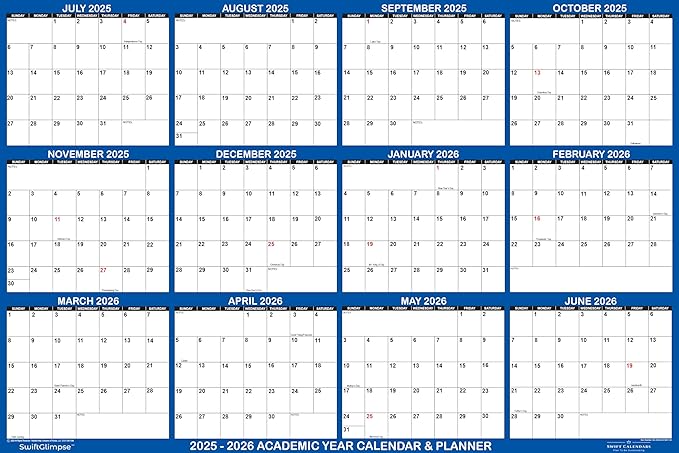 32x48 SwiftGlimpse 2025-2026 Academic Wall Calendar Dry Erase Erasable, XLarge, Wet & Dry Erase Laminated, JULY 2025 to JUNE 2026 ONLY