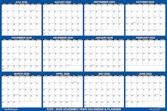 32x48 SwiftGlimpse 2025-2026 Academic Wall Calendar Dry Erase Erasable, XLarge, Wet & Dry Erase Laminated, JULY 2025 to JUNE 2026 ONLY