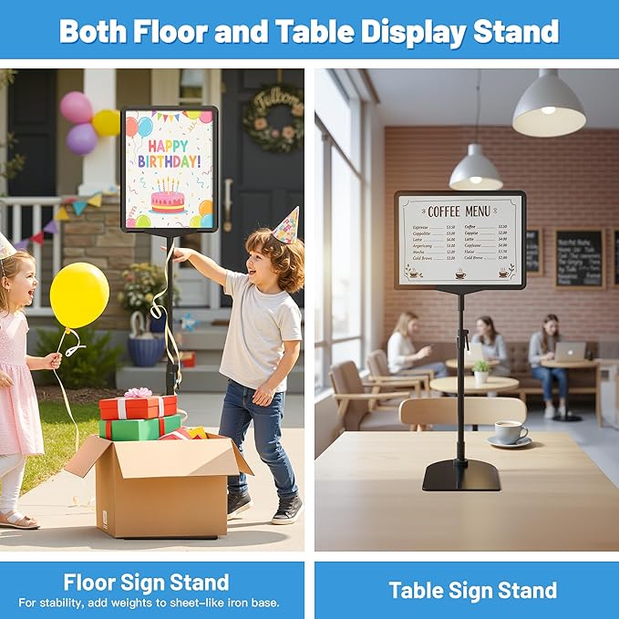 6Pack Sign Stand for Display A4, Adjustable Poster Stand for Table Top & Floor, Floor Standing Sign Holder, Metal Signage Stands for Business, Tradeshow, Store, Farm Display Stands